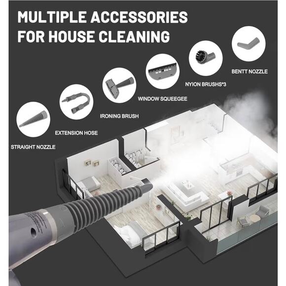 Handheld Steam Cleaner, Pressurized Multi-Surface Steam Shot with 13 Accessories - Picture 6 of 9